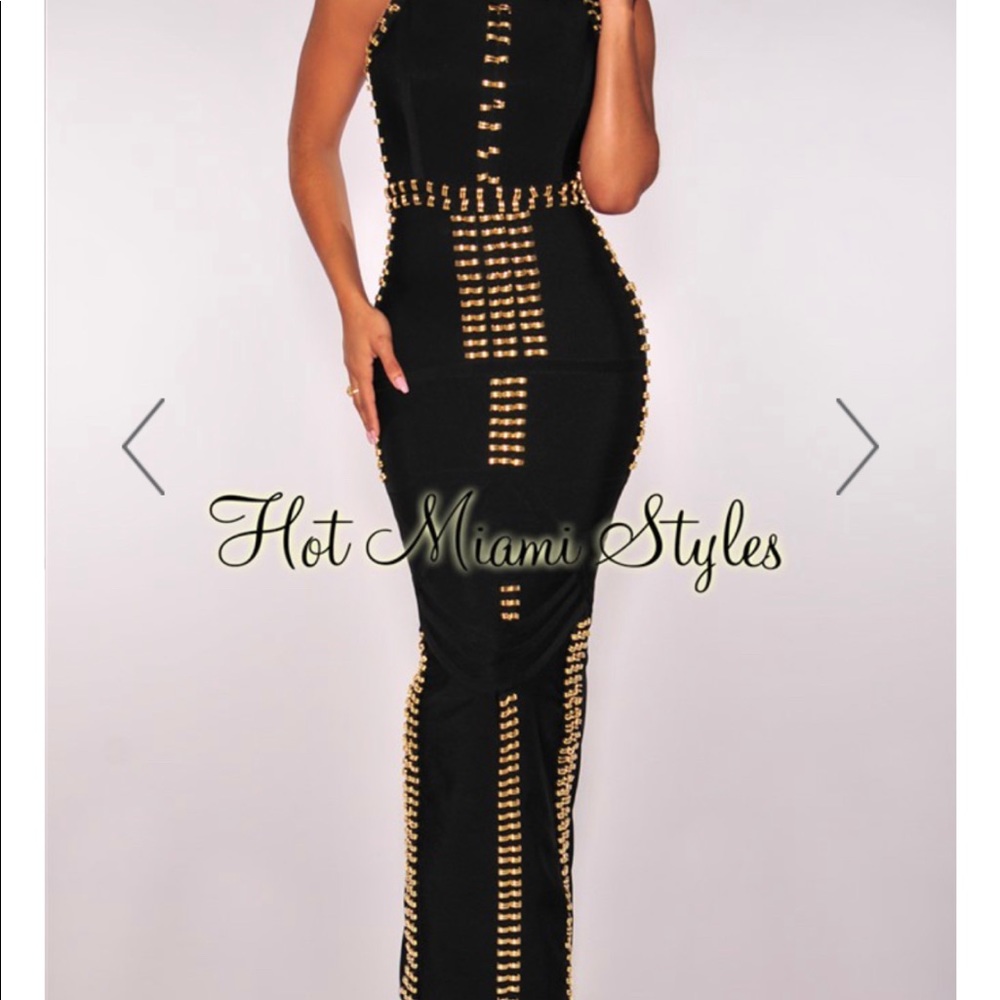 Black Gold Accent Bandage Dress